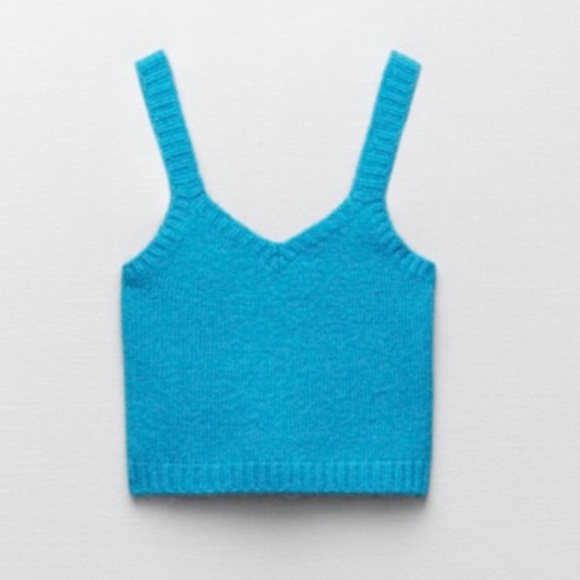 ZARA V-Neck Alpaca Blend V-Neck Tank Top in Blue - Picture 1 of 6